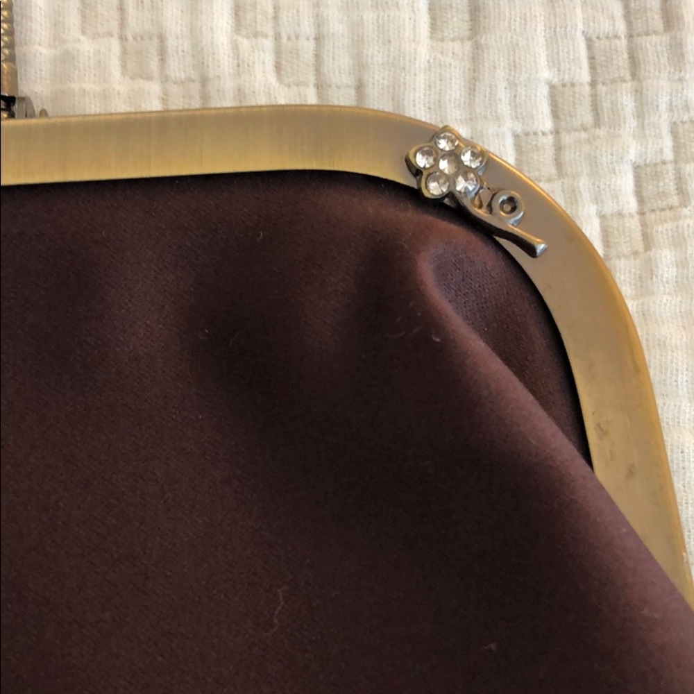 Vintage Satin Handbag with rhinestone flowers - Picture 4 of 5